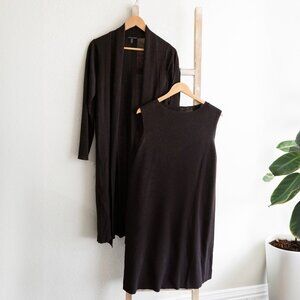 Eileen Fisher Icon Collection Size M Brown Wool Dress & Cardigan Set MSRP $546